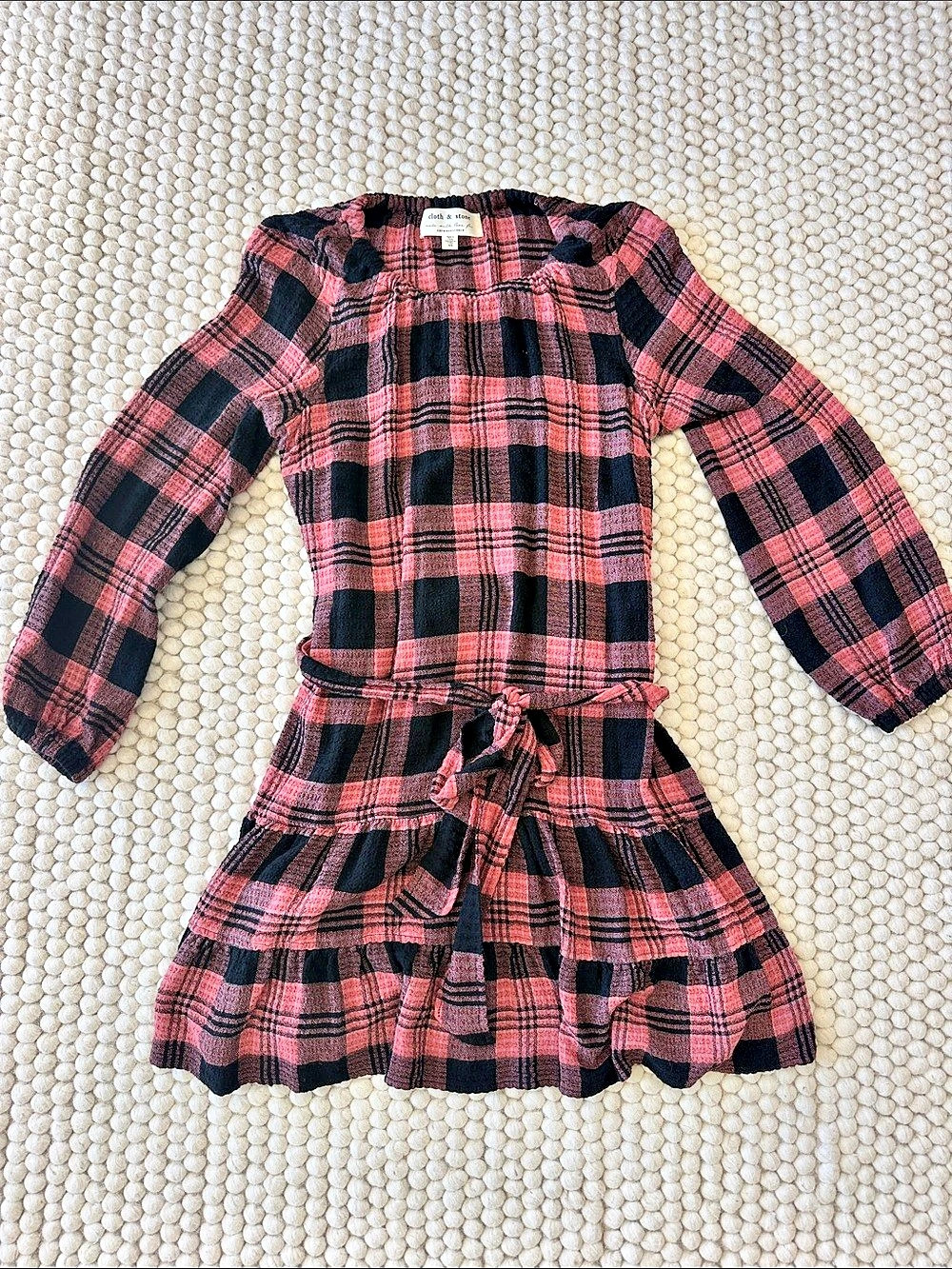 Cloth & Stone Plaid Long Sleeve Mini Dress in Pink & Black